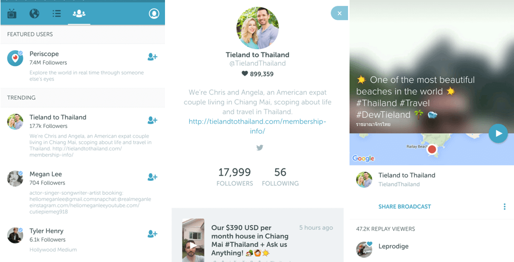 Retransmisión en directo de viajes a Tailandia en Periscope